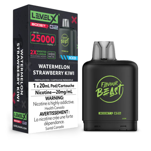 Level X Boost G2 Watermelon Strawberry Kiwi Iced 20mg replacement pod for Level X battery device Ontario Canada