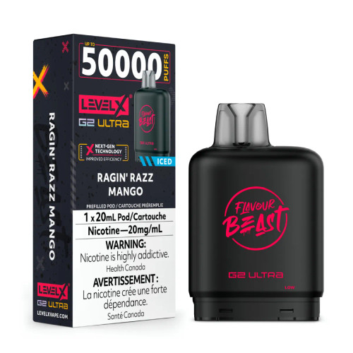 Level X G2 Ultra 50K Ragin Razz Mango Iced 20mg replacement pod for Level X battery device Ontario Canada
