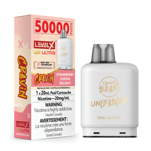 Level X G2 Ultra 50K Strawberry Cheese Delight 20mg replacement pod for Level X battery device Ontario Canada