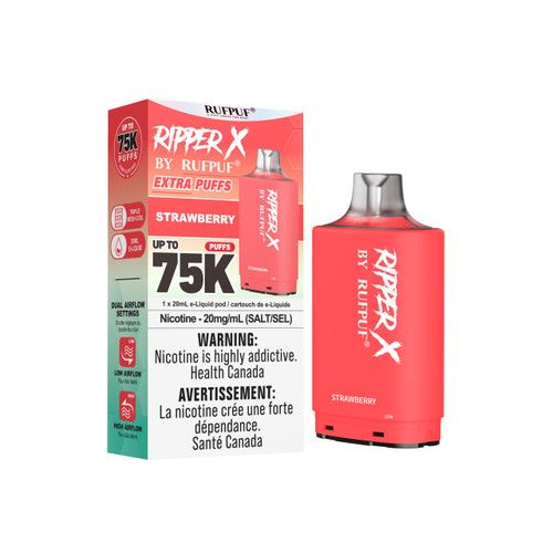 Ripper X 75K Strawberry 20mg disposable vape available in Windsor at Ace Vapes