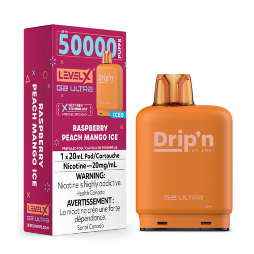 Dripn Level X 50000 Raspberry Peach Mango Ice 20mg replacement pod for Level X battery device Ontario Canada