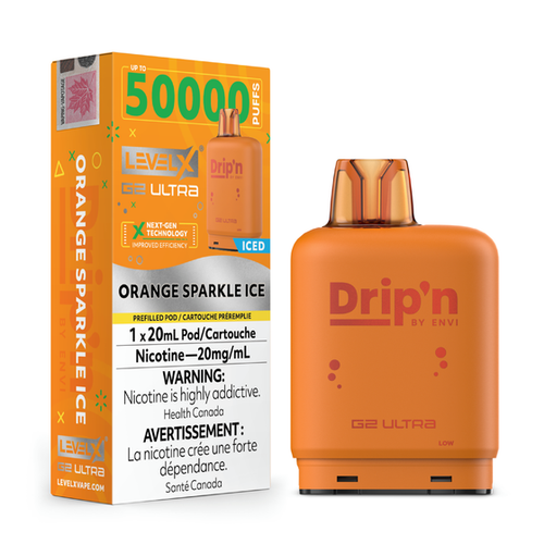 Dripn Level X 50000 Orange Fizz Ice replacement pod Level X system vape Windsor Canada
