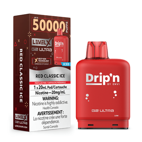 Dripn Level X 50000 Red Classic Ice replacement pod Level X system vape Windsor Canada