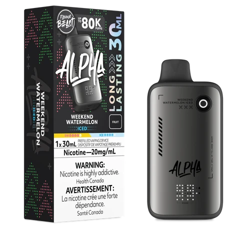 Flavour Beast Alpha 80K Weekend Watermelon Ice disposable vape available at Ace Vapes. Windsor, Ontario.