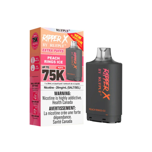 Ripper X 75K Peach Rings Ice 20mg replacement pod compatible with Ripper battery device at Ace Vapes Windsor Ontario