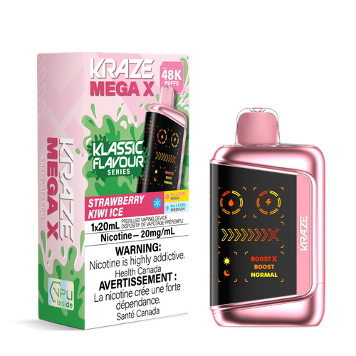 Kraze Mega X 48K Strawberry Kiwi Ice (ON) disposable vape available at Ace Vapes in Windsor, Ontario, Canada.