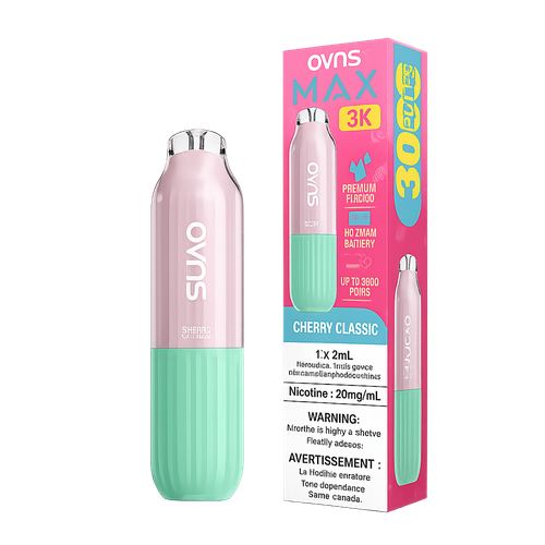 OVNS Max 3K Cherry Classic disposable vape available at Ace Vapes in Windsor, Ontario, Canada.
