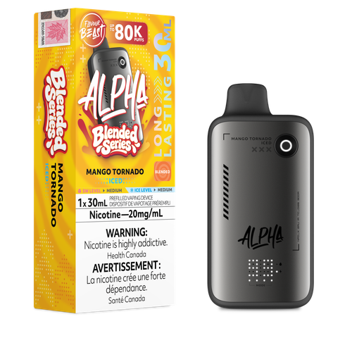 Flavour Beast Alpha 80K Mango Tornado disposable vape available at Ace Vapes in Windsor, Ontario, Canada.