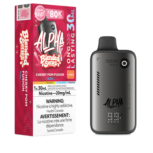 Flavour Beast Alpha 80K Cherry Pom Fusion disposable vape available at Ace Vapes in Windsor, Ontario, Canada.