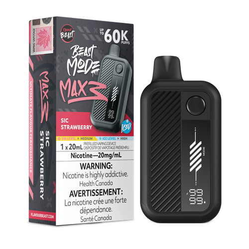Beast Mode Max 3 60K Sic Strawberry disposable vape available at Ace Vapes in Windsor, Ontario, Canada.