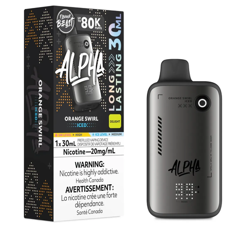 Flavour Beast Alpha 80K Orange Swirl disposable vape available at Ace Vapes in Windsor, Ontario, Canada.