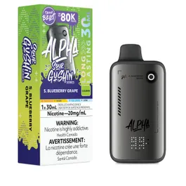 Flavour Beast Alpha 80K Gushin S. Blueberry Grape disposable vape available at Ace Vapes in Windsor, Ontario, Canada.