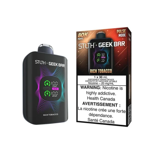 STLTH X Geekbar 80K Rich Tobacco disposable vape available at Ace Vapes in Windsor, Ontario, Canada.