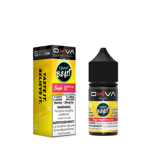 Flavour Beast x OXVA Fruity CG Ice Nic Salt 30mL bottle available at Ace Vapes in Windsor, Ontario, Canada.