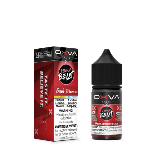 Flavour Beast x OXVA Red Berries Ice Nic Salt 30mL bottle available at Ace Vapes in Windsor, Ontario, Canada.