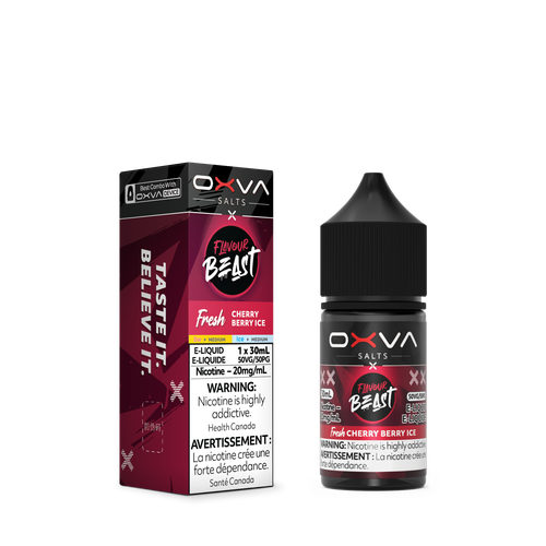 Flavour Beast x OXVA Cherry Berry Ice Nic Salt 30mL bottle available at Ace Vapes in Windsor, Ontario, Canada.