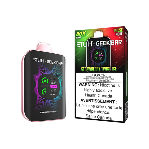 STLTH X Geekbar 80K Strawberry Twist Ice disposable vape available at Ace Vapes in Windsor, Ontario, Canada.