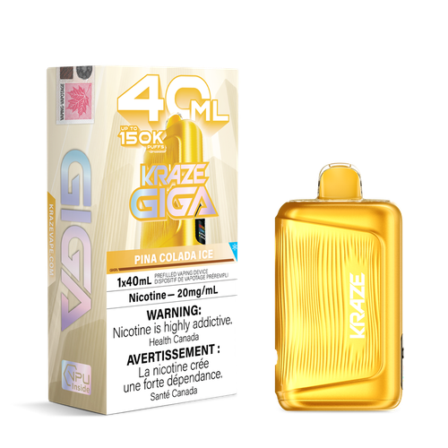 Kraze Giga 150K Pina Colada Ice 40mL disposable vape available at Ace Vapes in Windsor, Ontario, Canada.