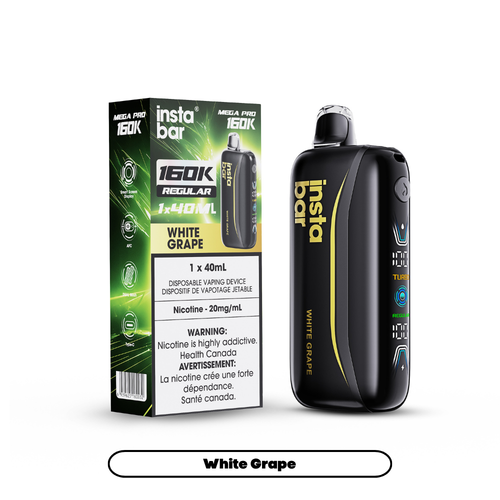 Instabar Mega Pro 160K White Grape 40mL disposable vape at Ace Vapes in Windsor, Ontario, Canada.