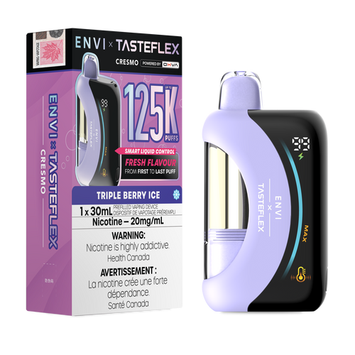 Envi Tasteflex 125K Triple Berry Ice Disposable Vape with up to 125000 puffs available online at Ace Vapes Canada and Windsor.