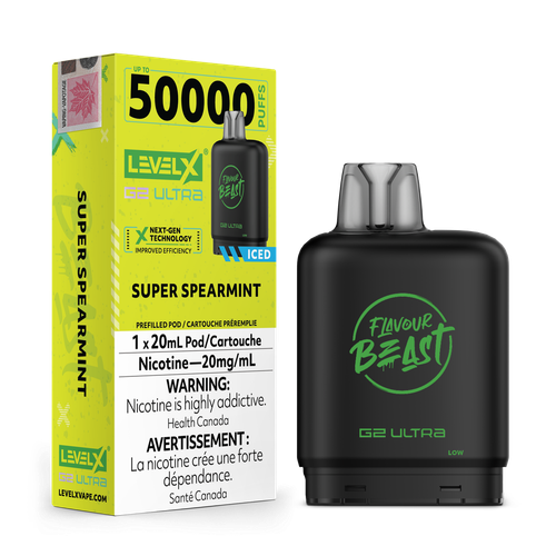 Level X G2 Ultra Super Spearmint Pod compatible with Level X G2 Battery available at Ace Vapes Canada and Windsor.