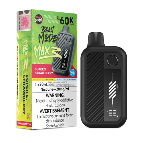 Flavour Beast Beast Mode Max 3 60K Super Sour Strawberry Disposable Vape available at Ace Vapes Canada and Windsor.