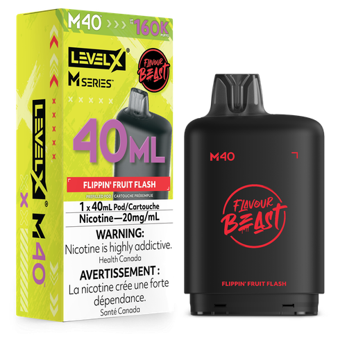 Flavour Beast Level X M Series 160K Flippin Fruit Flash Pod with 40mL e-liquid available at Ace Vapes Canada and Windsor.