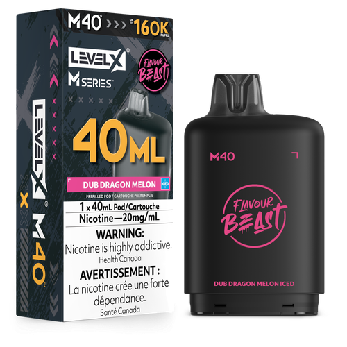 Flavour Beast Level X M Series 160K Dub Dragon Melon Pod with 40mL e-liquid available at Ace Vapes Canada and Windsor.