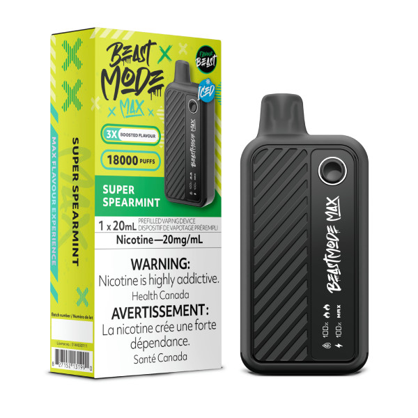 Flavour Beast Mode Max Super Spearmint 20mg Ontario disposable vape available at Ace Vapes Windsor