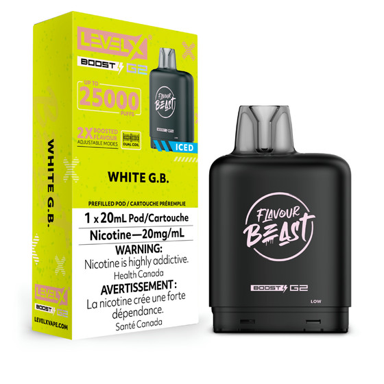 Level X Boost G2 25K White G.B. Iced 20mg replacement pod vape Windsor Canada Ontario