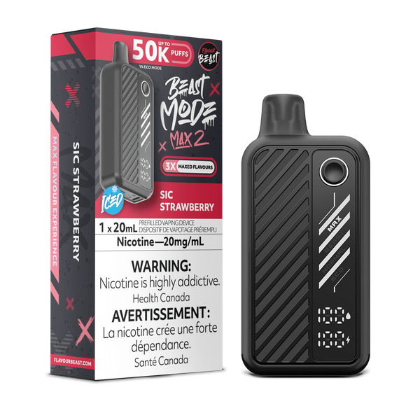 Beast Mode Max 2 50K Sic Strawberry 20mg disposable vape available at Ace Vapes Windsor Ontario