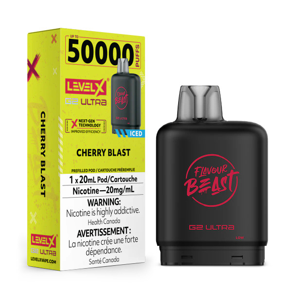 Level X G2 Ultra 50K Cherry Blast Iced 20mg replacement pod for Level X battery device Ontario Canada