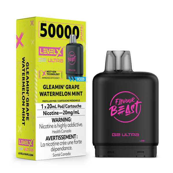 Level X G2 Ultra 50K Gleamin Grape Watermelon Mint 20mg replacement pod for Level X battery device Ontario Canada