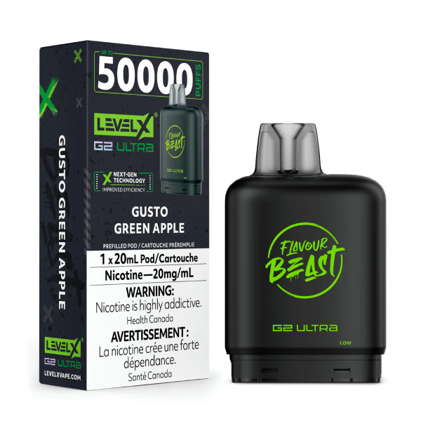 Level X G2 Ultra 50K Gusto Green Apple 20mg replacement pod for Level X battery device Ontario Canada