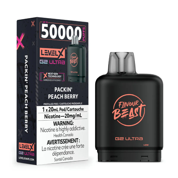 Level X G2 Ultra 50K Packin Peach Berry 20mg replacement pod for Level X battery device Ontario Canada