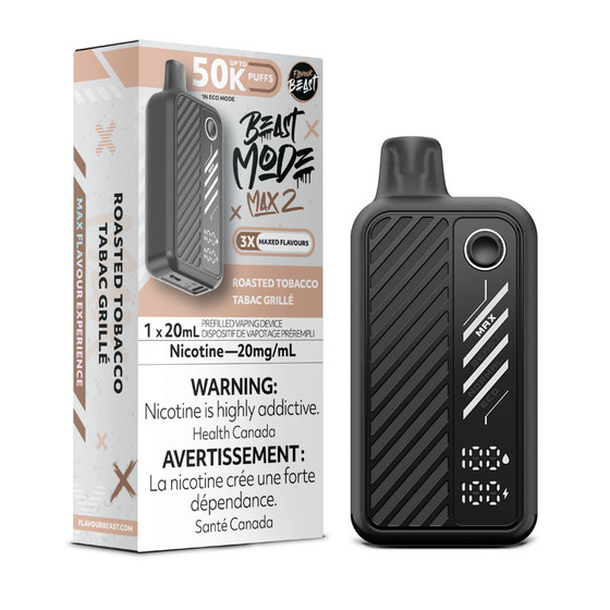 Beast Mode Max2 50K Roasted Tobacco 20mg disposable vape available at Ace Vapes Windsor Ontario