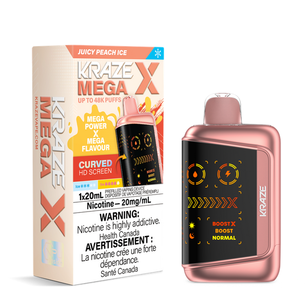 Kraze Mega X 48K Juicy Peach Ice disposable vape Ontario Canada
