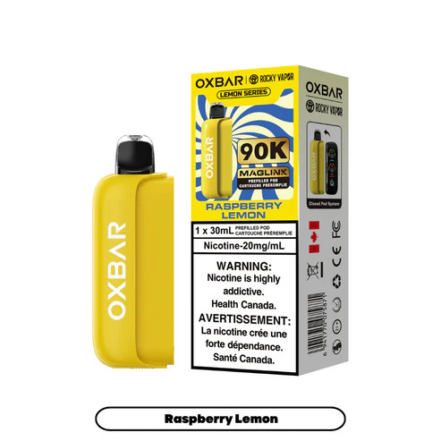 Oxbar Maglink 90K Raspberry Lemon replacement pod compatible with Oxbar Maglink battery device at Ace Vapes Windsor Ontario