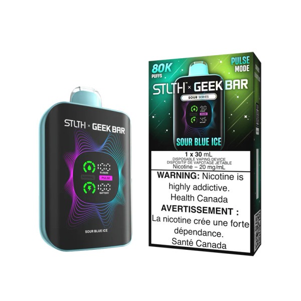 STLTH x Geekbar 80K Sour Blue Ice disposable vape available at Ace Vapes Windsor Ontario