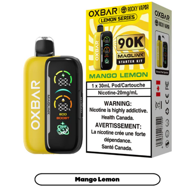 Oxbar Maglink 90K Starter Kit Mango Lemon vape device with battery and pod available at Ace Vapes Windsor Ontario