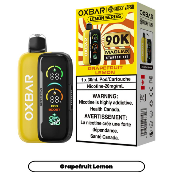 Oxbar Maglink 90K Starter Kit Grapefruit Lemon vape device with battery and pod available at Ace Vapes Windsor Ontario