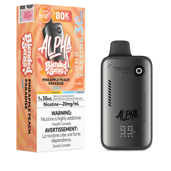 Flavour Beast Alpha 80K Pineapple Peach Paradise disposable vape available at Ace Vapes in Windsor, Ontario, Canada.