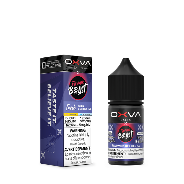 Flavour Beast x OXVA Wild Berries Ice Nic Salt 30mL bottle available at Ace Vapes in Windsor, Ontario, Canada.