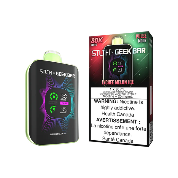 STLTH X Geekbar 80K Lychee Melon Ice disposable vape available at Ace Vapes in Windsor, Ontario, Canada.