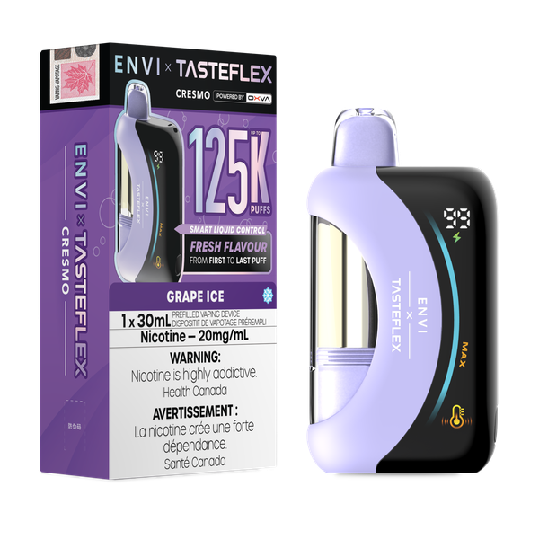 Envi Tasteflex 125K Grape Ice Disposable Vape with up to 125000 puffs available at Ace Vapes Canada and Windsor.