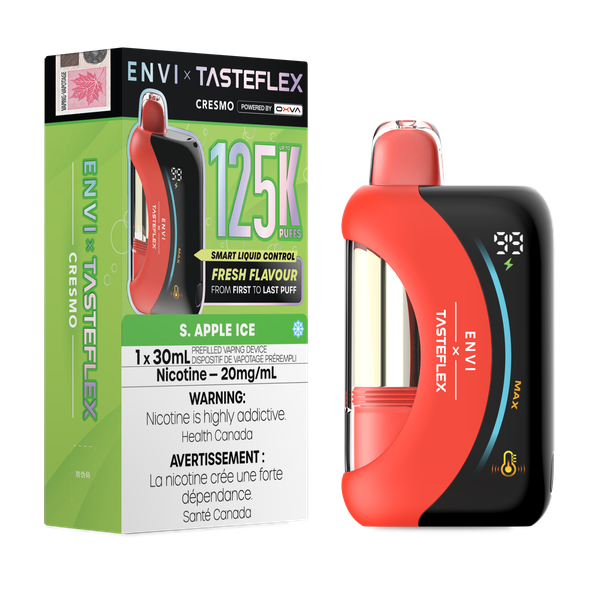 Envi Tasteflex 125K S. Apple Ice Disposable Vape with up to 125000 puffs available at Ace Vapes Canada and Windsor.