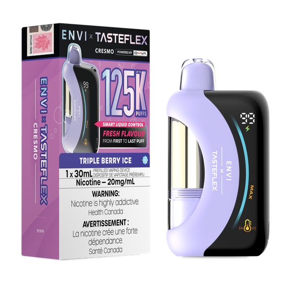Envi Tasteflex 125K Triple Berry Ice Disposable Vape with up to 125000 puffs available online at Ace Vapes Canada and Windsor.