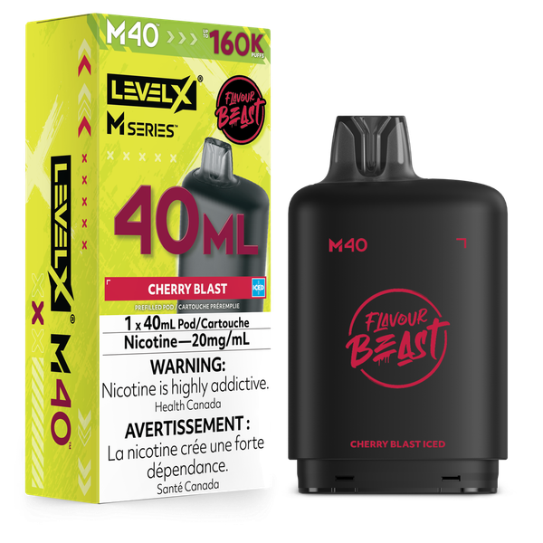 Flavour Beast Level X M Series 160K Cherry Blast Pod with 40mL e-liquid available at Ace Vapes Canada and Windsor.