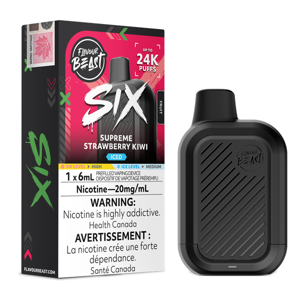 Flavour Beast Six 24K 6mL Disposable Vape – Supreme Strawberry Kiwi Iced Flavour – Ace Vapes Windsor