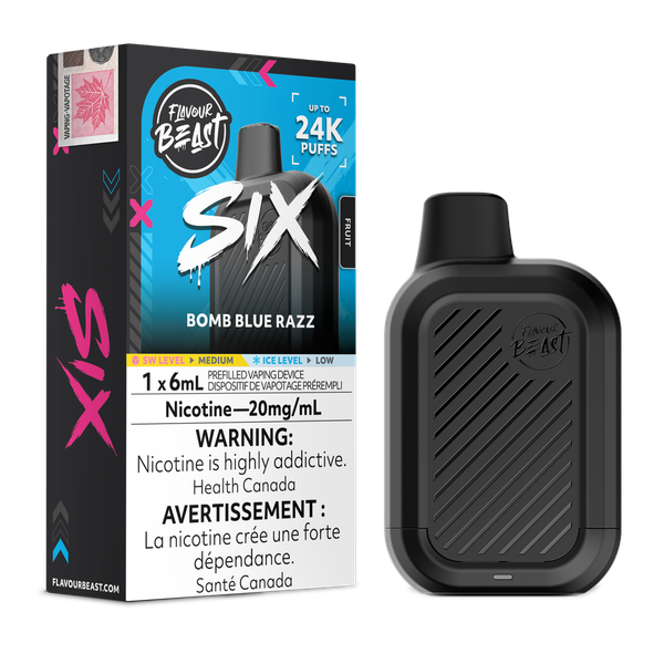Flavour Beast Six 24K 6mL Disposable Vape – Bomb Blue Razz Flavour – Ace Vapes Windsor